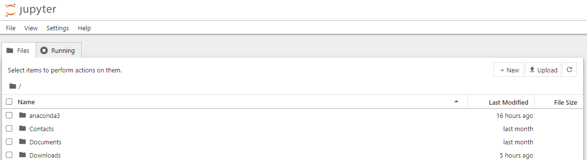 The notebook file browser shown in the original book's Jupyter screenshot.