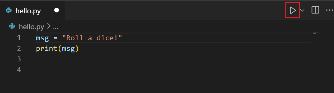 Official VS Code screenshot highlighting the Run Python File play button above a Python editor.
